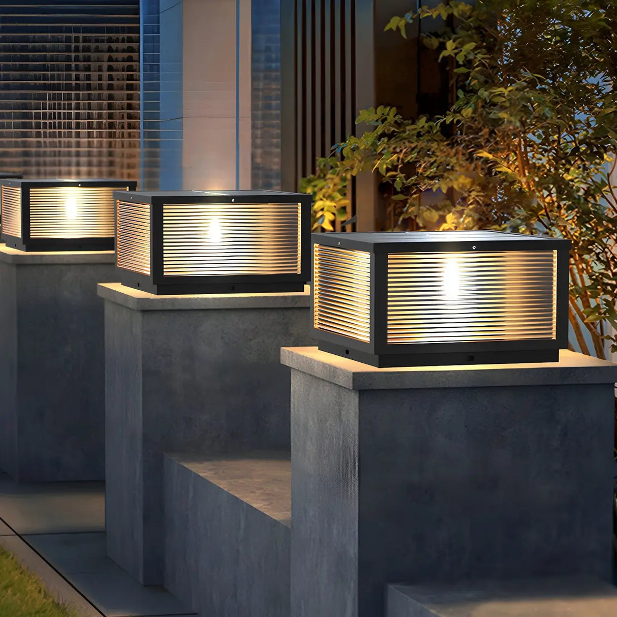 Modern Minimalist Square Glass Outdoor Pillar Lamp Image - 3