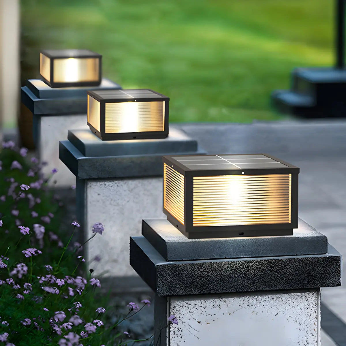 Modern Minimalist Square Glass Outdoor Pillar Lamp Image - 14