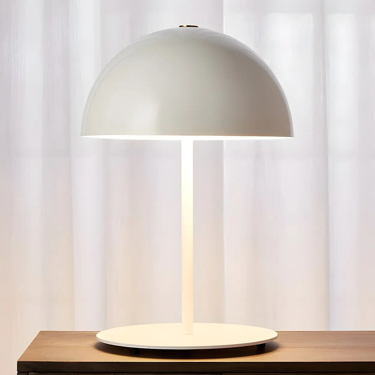 Modern Minimalist White Dome Metal Bedside Table Lamp Image - 2