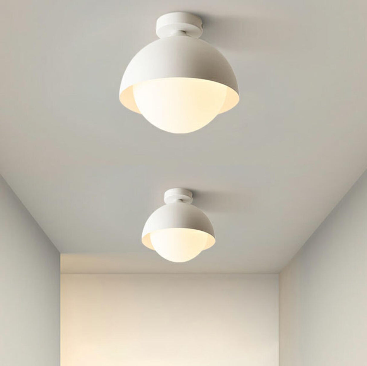 Modern Minimalist White Dome Semi-Flush Ceiling Light Image - 1