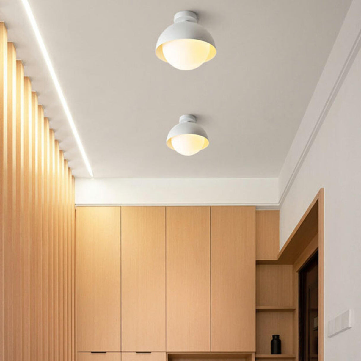 Modern Minimalist White Dome Semi-Flush Ceiling Light Image - 10