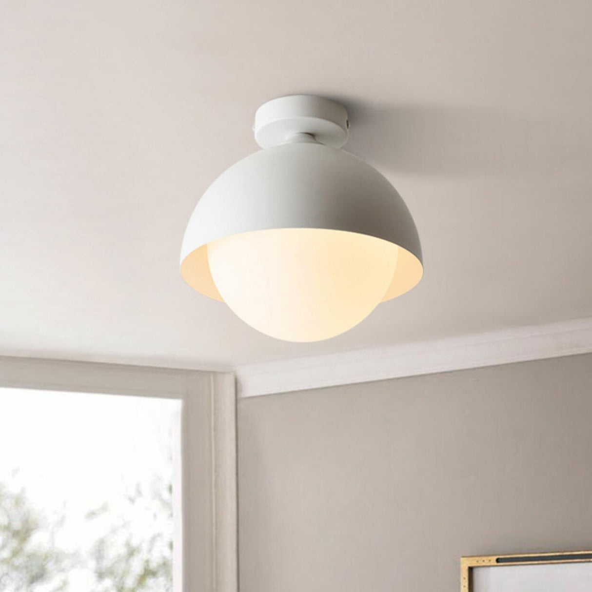 Modern Minimalist White Dome Semi-Flush Ceiling Light Image - 11