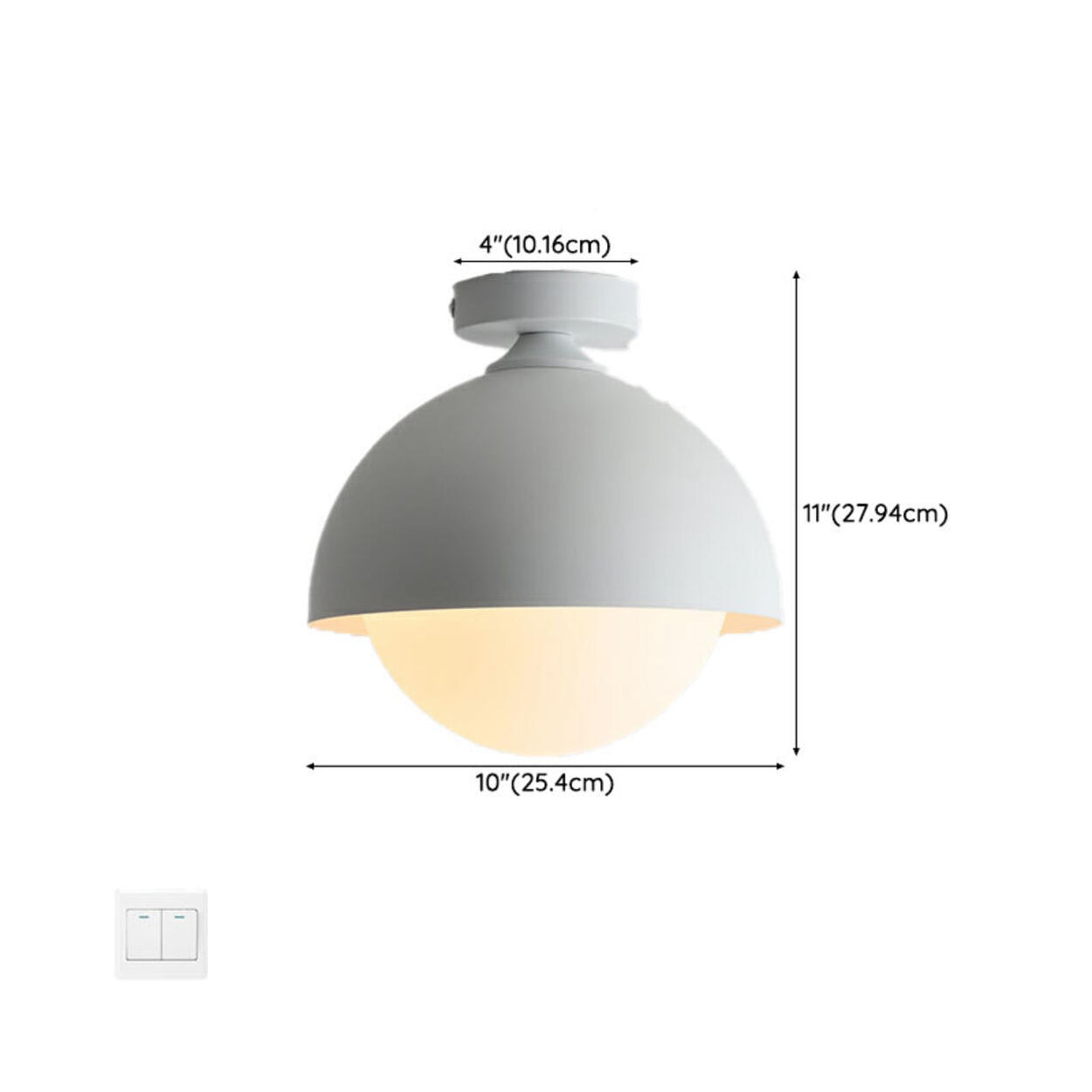 Modern Minimalist White Dome Semi-Flush Ceiling Light 