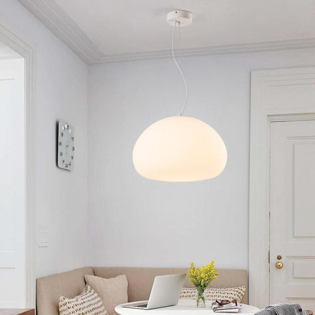 Modern Minimalist White Glass Drum Pendant Light Image - 1