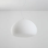 Modern Minimalist White Glass Drum Pendant Light Image - 10