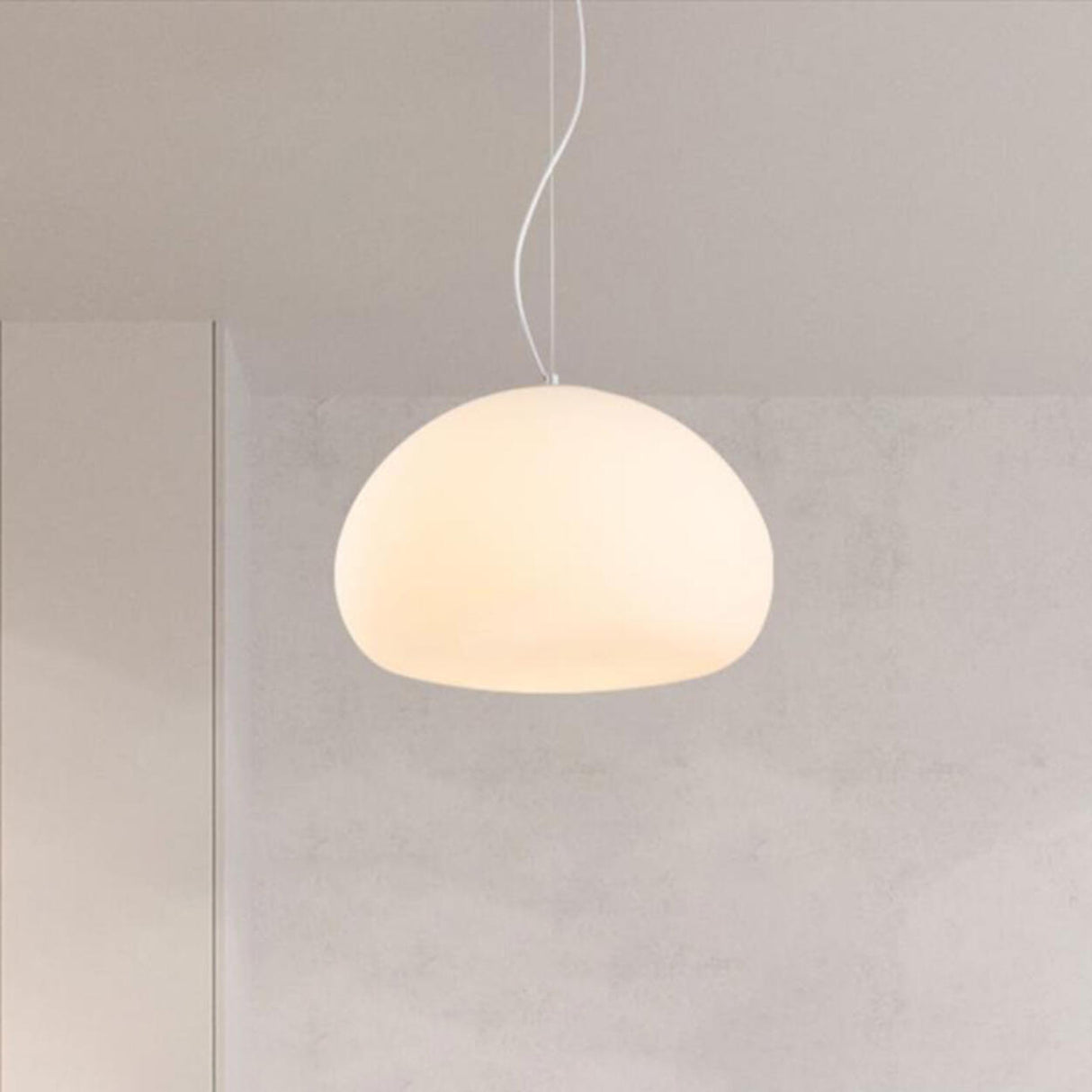 Modern Minimalist White Glass Drum Pendant Light Image - 5