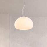 Modern Minimalist White Glass Drum Pendant Light Image - 5