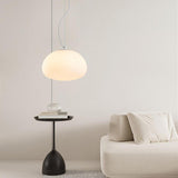 Modern Minimalist White Glass Drum Pendant Light Image - 6