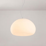 Modern Minimalist White Glass Drum Pendant Light Image - 9