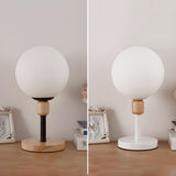 Modern Minimalist White Glass Globe Bedside Table Lamp Image - 10