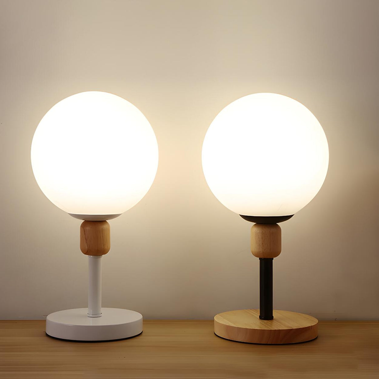 Modern Minimalist White Glass Globe Bedside Table Lamp Image - 2