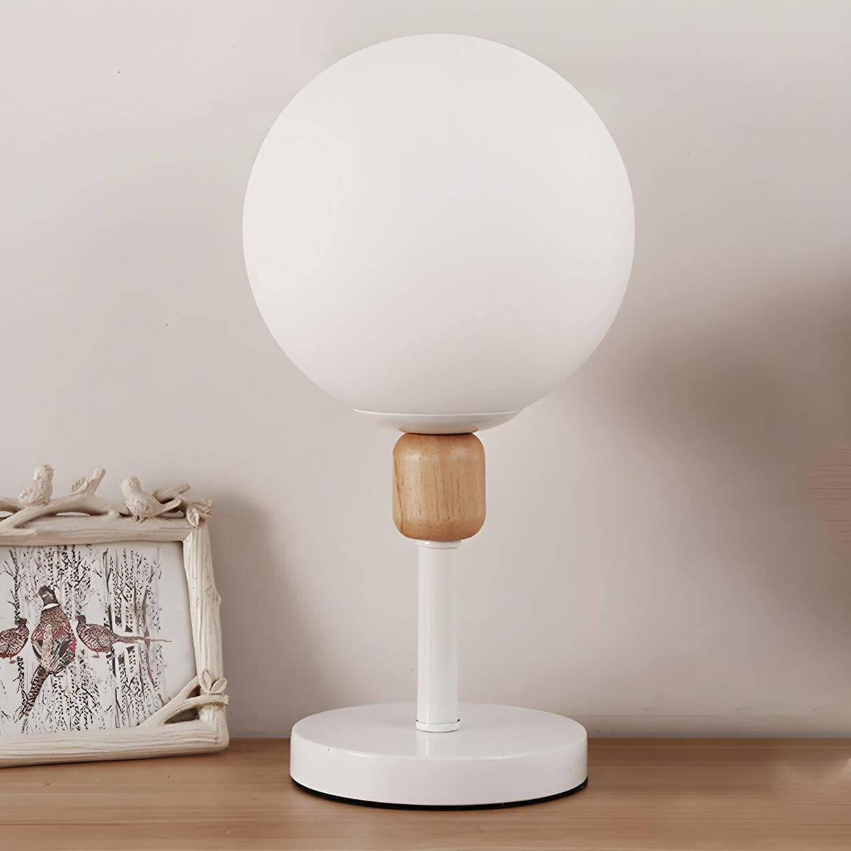 Modern Minimalist White Glass Globe Bedside Table Lamp Image - 3