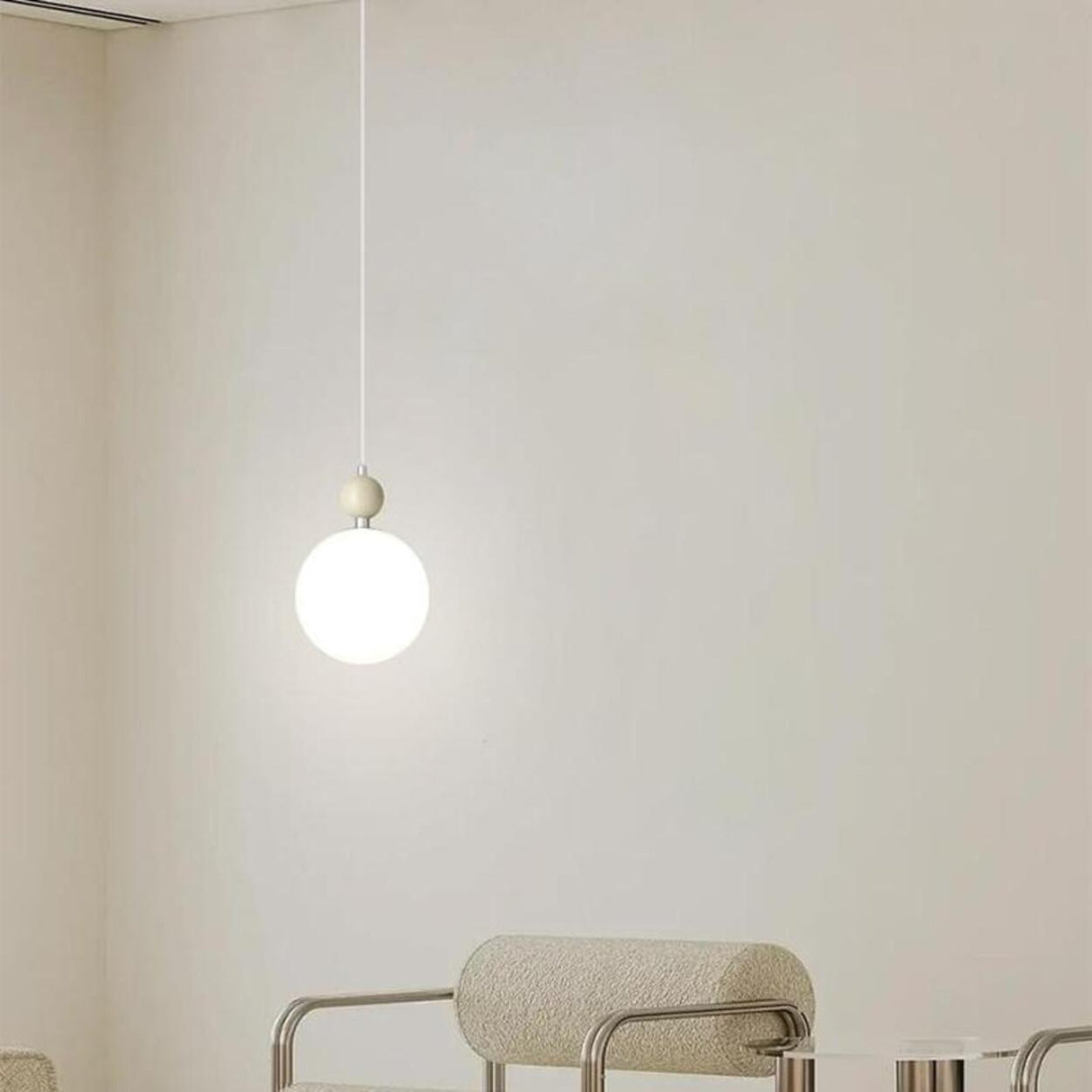 Modern Minimalist White Metal Sleek Globe Pendant Light Image - 12