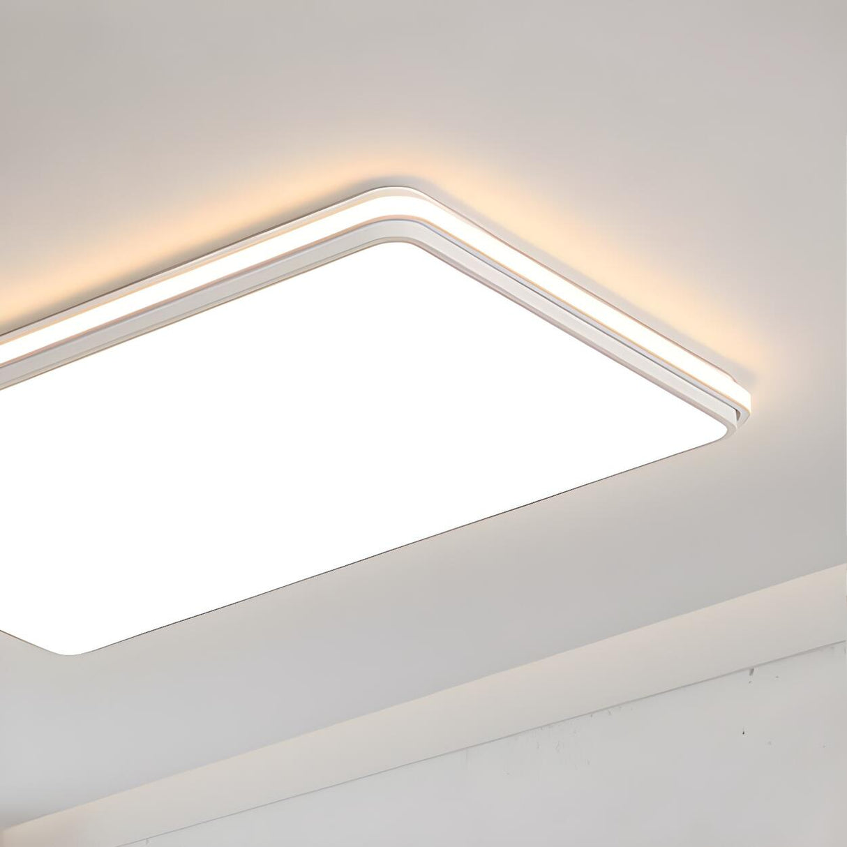 Modern Minimalist White Rectangular Flush Mount Light Image - 10