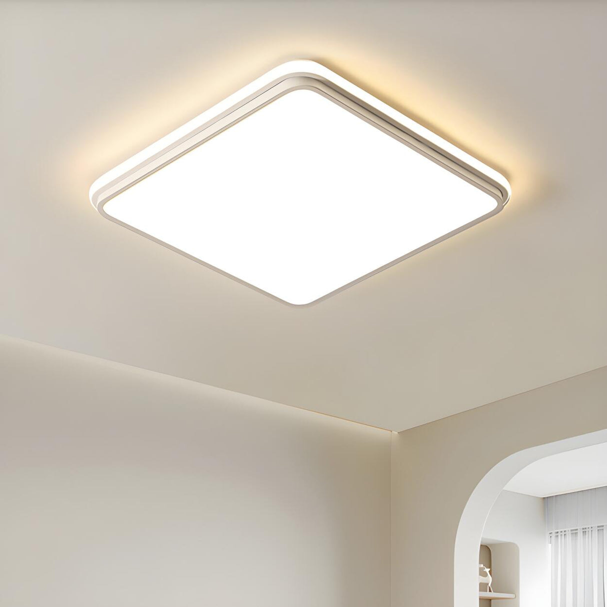 Modern Minimalist White Rectangular Flush Mount Light Image - 3