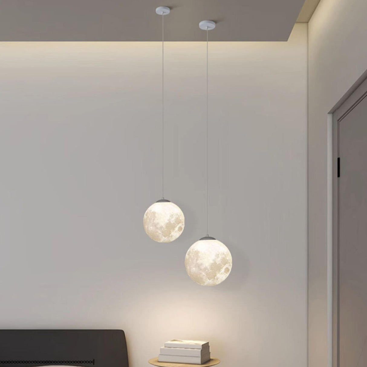 Modern Moon Globe Pendant Light Adjustable Cord Image - 18