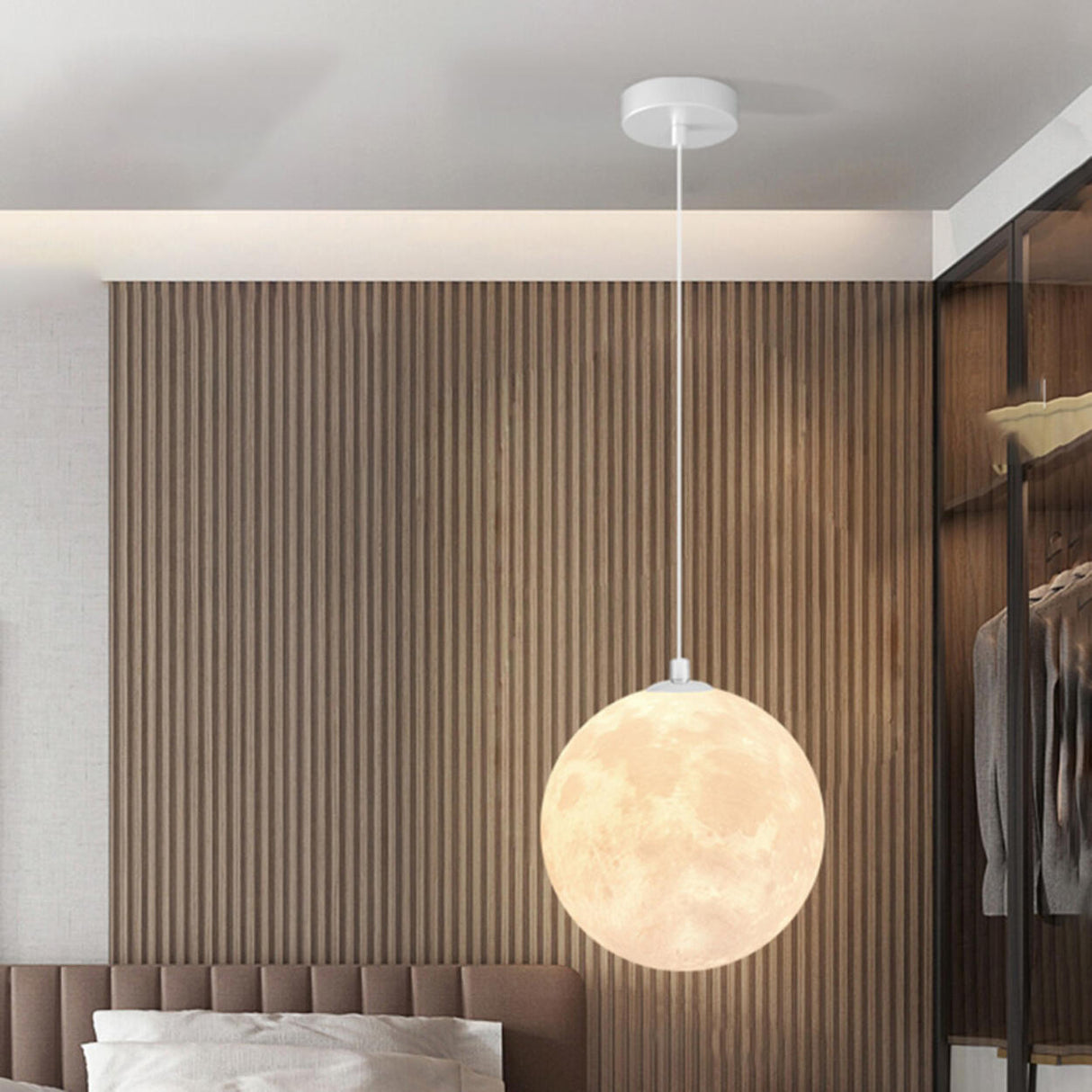 Modern Moon Globe Pendant Light Adjustable Cord Image - 8