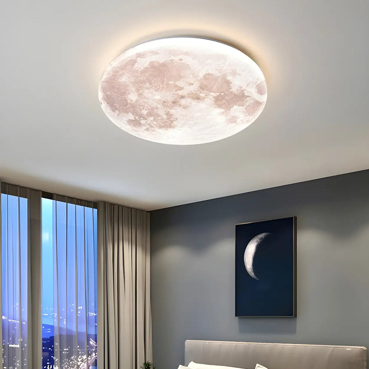 Modern Moon Round Dimmable LED Flush Mount Ceiling Lamp Image - 16