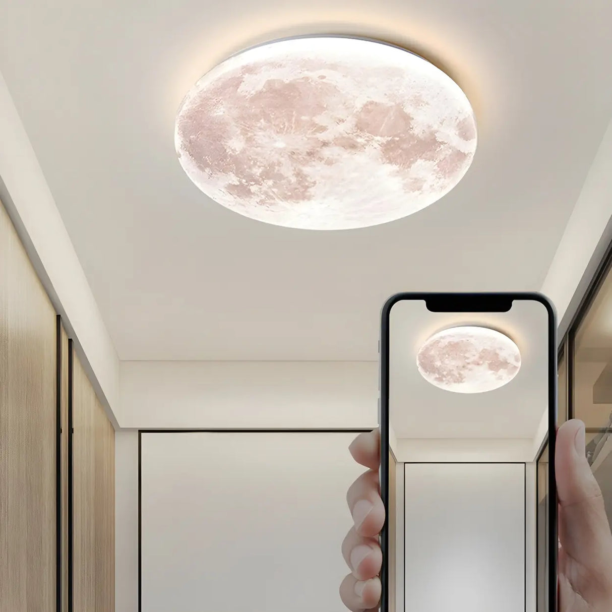 Modern Moon Round Dimmable LED Flush Mount Ceiling Lamp Image - 17