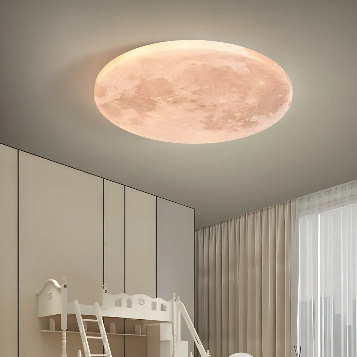 Modern Moon Round Dimmable LED Flush Mount Ceiling Lamp Image - 4