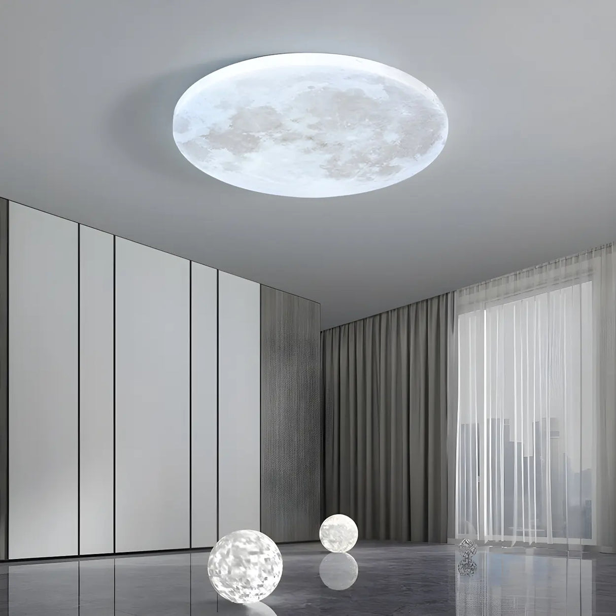 Modern Moon Round Dimmable LED Flush Mount Ceiling Lamp Image - 6