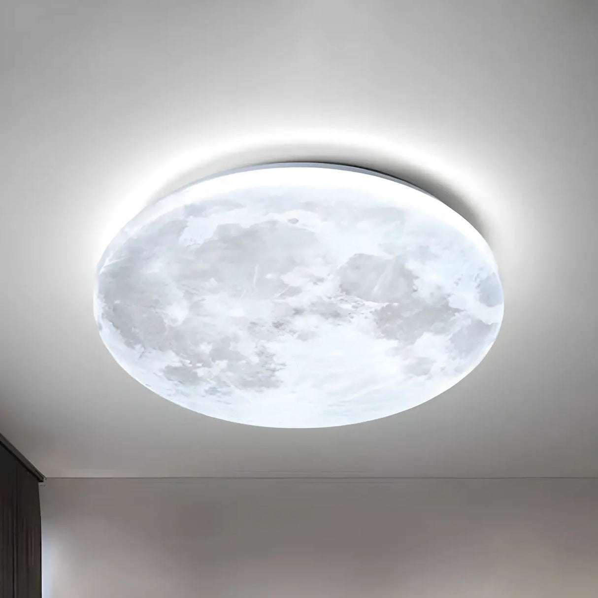 Modern Moon Round Dimmable LED Flush Mount Ceiling Lamp Image - 7