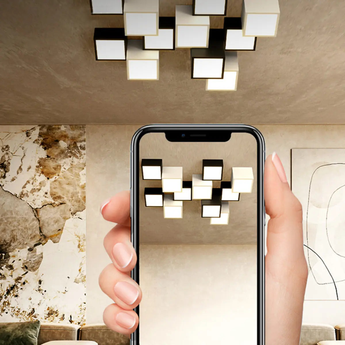 Black White Multi-Cube LED Flush Mount Ceiling Light Image - 15