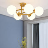 Modern Multi Globe Gold Semi-Flush Mount Light 9-Light Image - 15