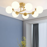 Modern Multi Globe Gold Semi-Flush Mount Light 9-Light Image - 16