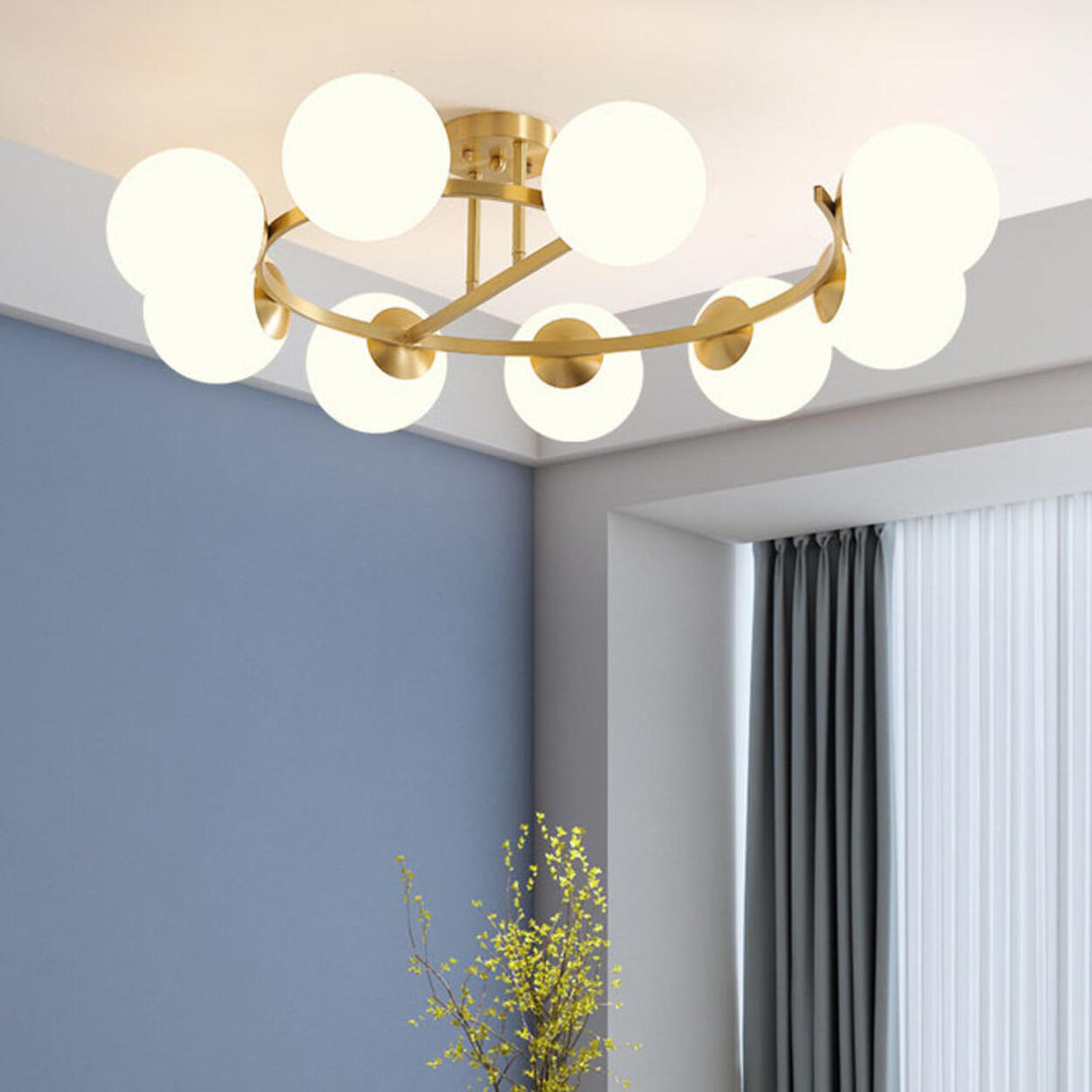 Modern Multi Globe Gold Semi-Flush Mount Light 9-Light Image - 17