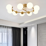 Modern Multi Globe Gold Semi-Flush Mount Light 9-Light Image - 2