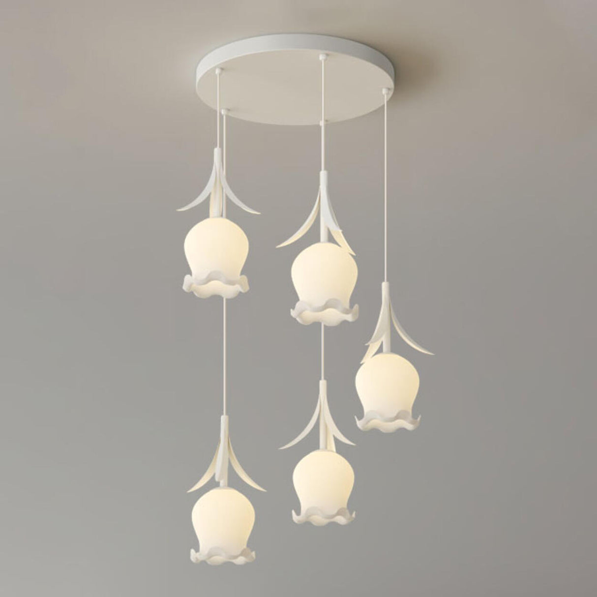 Modern Multi Light Flower White Glass Pendant Light Image - 14