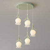 Modern Multi Light Flower White Glass Pendant Light Image - 15