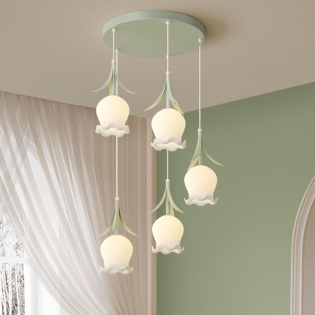 Modern Multi Light Flower White Glass Pendant Light Image - 2