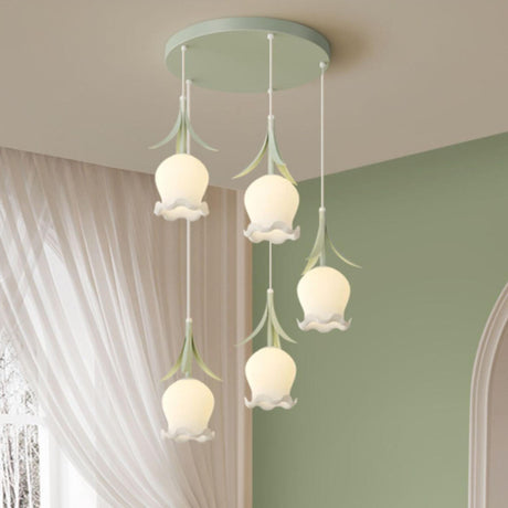 Modern Multi Light Flower White Glass Pendant Light Image - 2