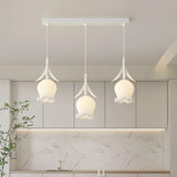 Modern Multi Light Flower White Glass Pendant Light Image - 22