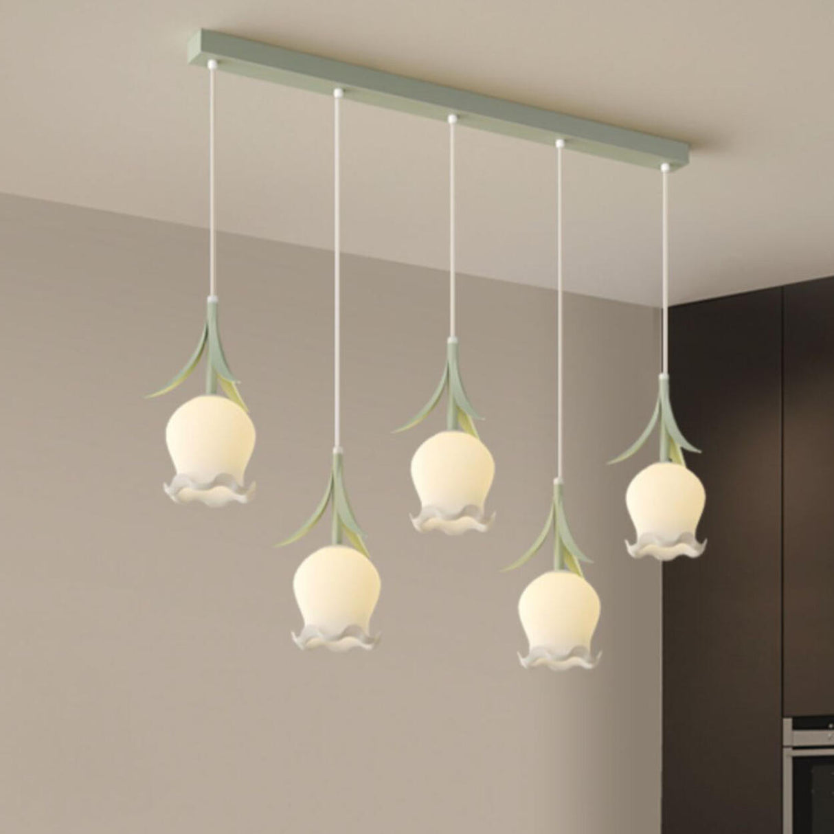 Modern Multi Light Flower White Glass Pendant Light Image - 4