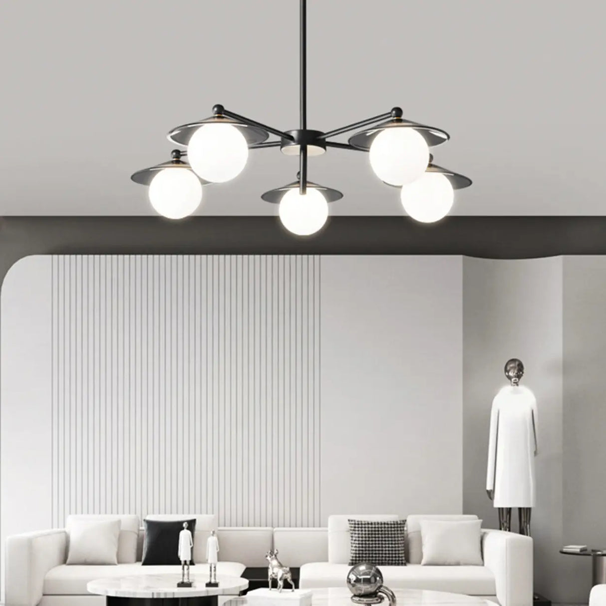 Modern Multi-Light Globe Round Chandelier for Living Room Image - 3