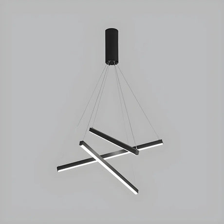 Modern Multi-Rod Geometric Black Chandelier Living Room Image - 2