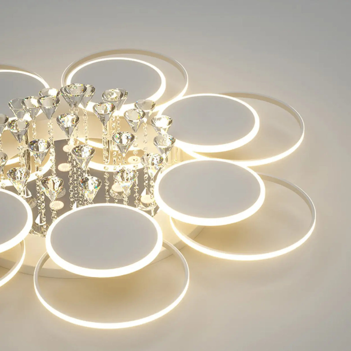 Modern Multi-Round Crystal Chain Semi-Flush Mount Light Image - 12