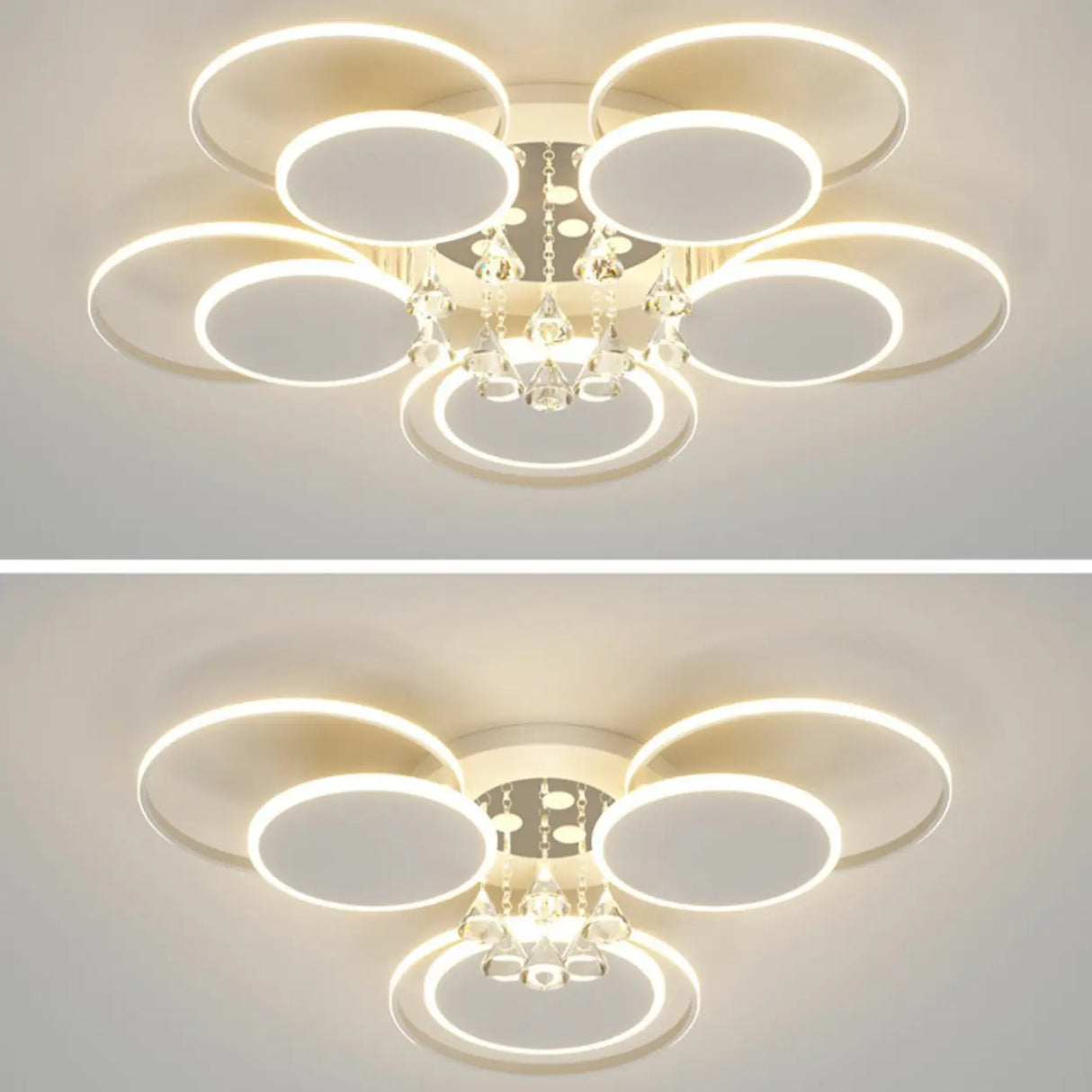 Modern Multi-Round Crystal Chain Semi-Flush Mount Light Image - 16