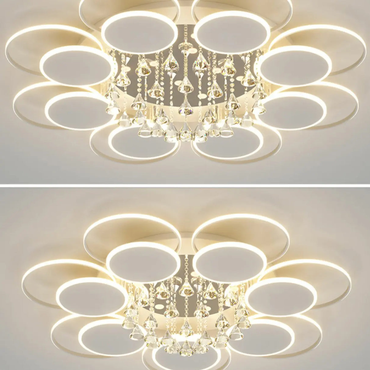 Modern Multi-Round Crystal Chain Semi-Flush Mount Light Image - 17