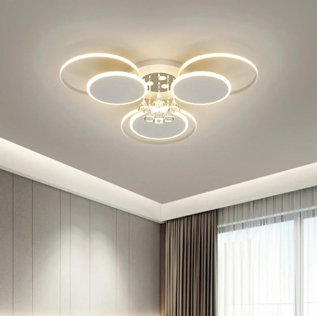 Modern Multi-Round Crystal Chain Semi-Flush Mount Light Image - 18