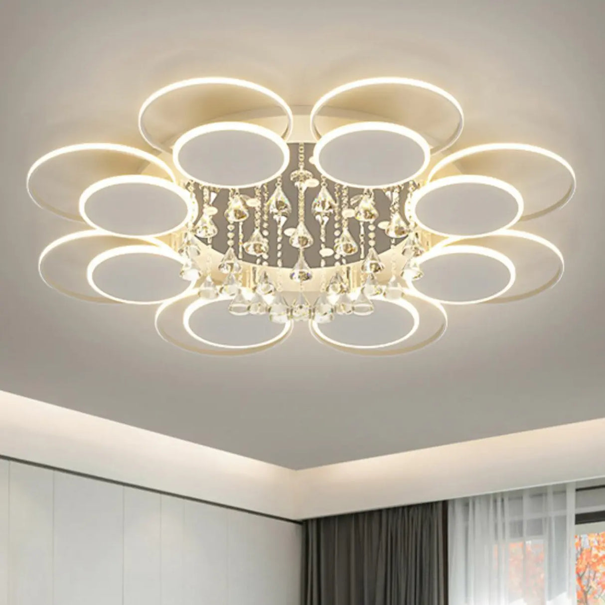 Modern Multi-Round Crystal Chain Semi-Flush Mount Light Image - 2