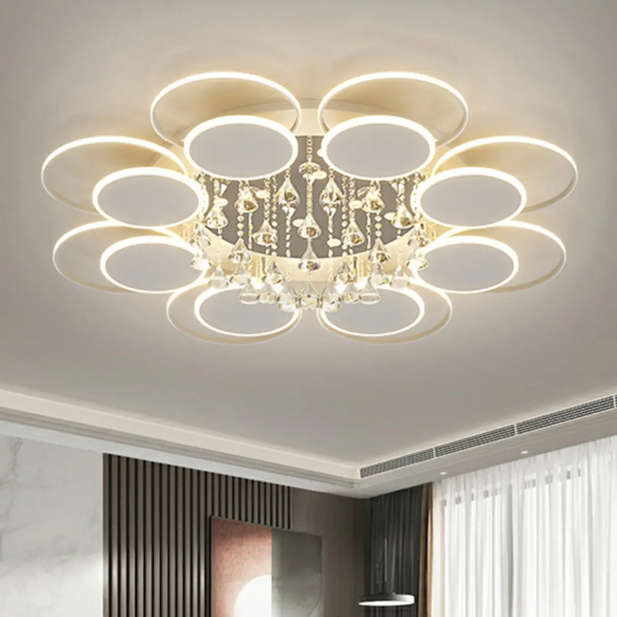 Modern Multi-Round Crystal Chain Semi-Flush Mount Light Image - 20