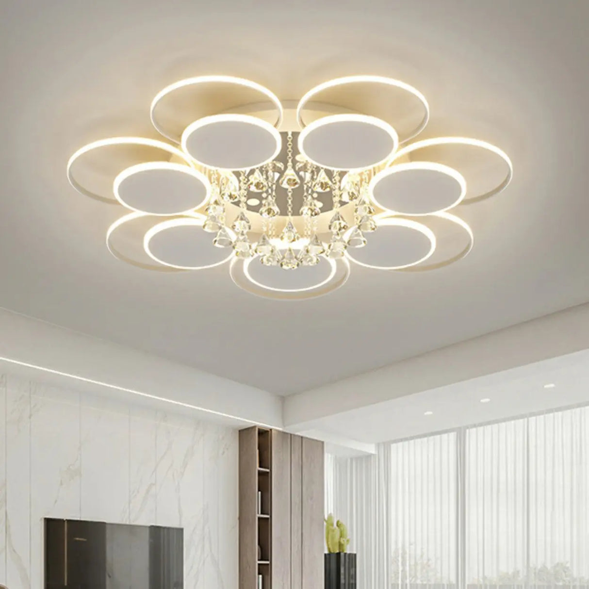 Modern Multi-Round Crystal Chain Semi-Flush Mount Light Image - 21