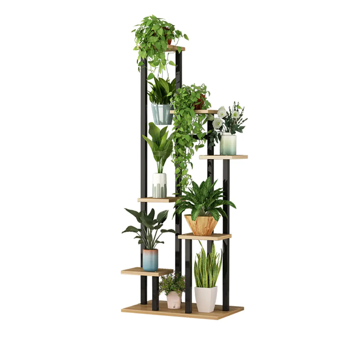 Modern Multi-Tier Wood Floor Display Plant Stand Black Image - 10