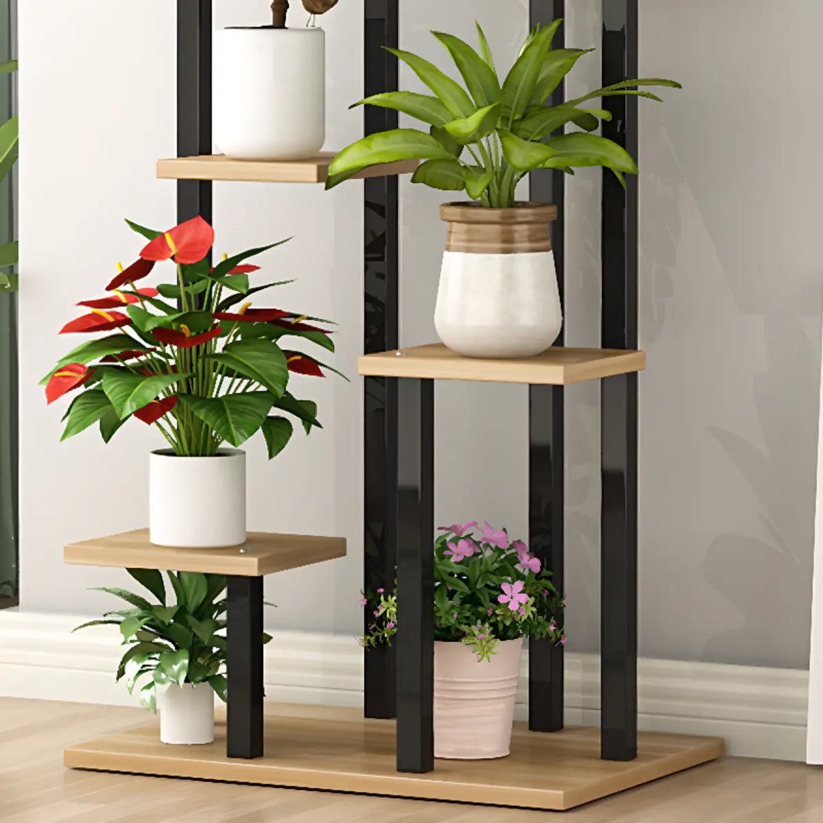 Modern Multi-Tier Wood Floor Display Plant Stand Black Image - 12