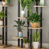 Modern Multi-Tier Wood Floor Display Plant Stand Black Image - 14