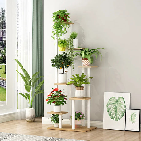 Modern Multi-Tier Wood Floor Display Plant Stand Black Image - 2